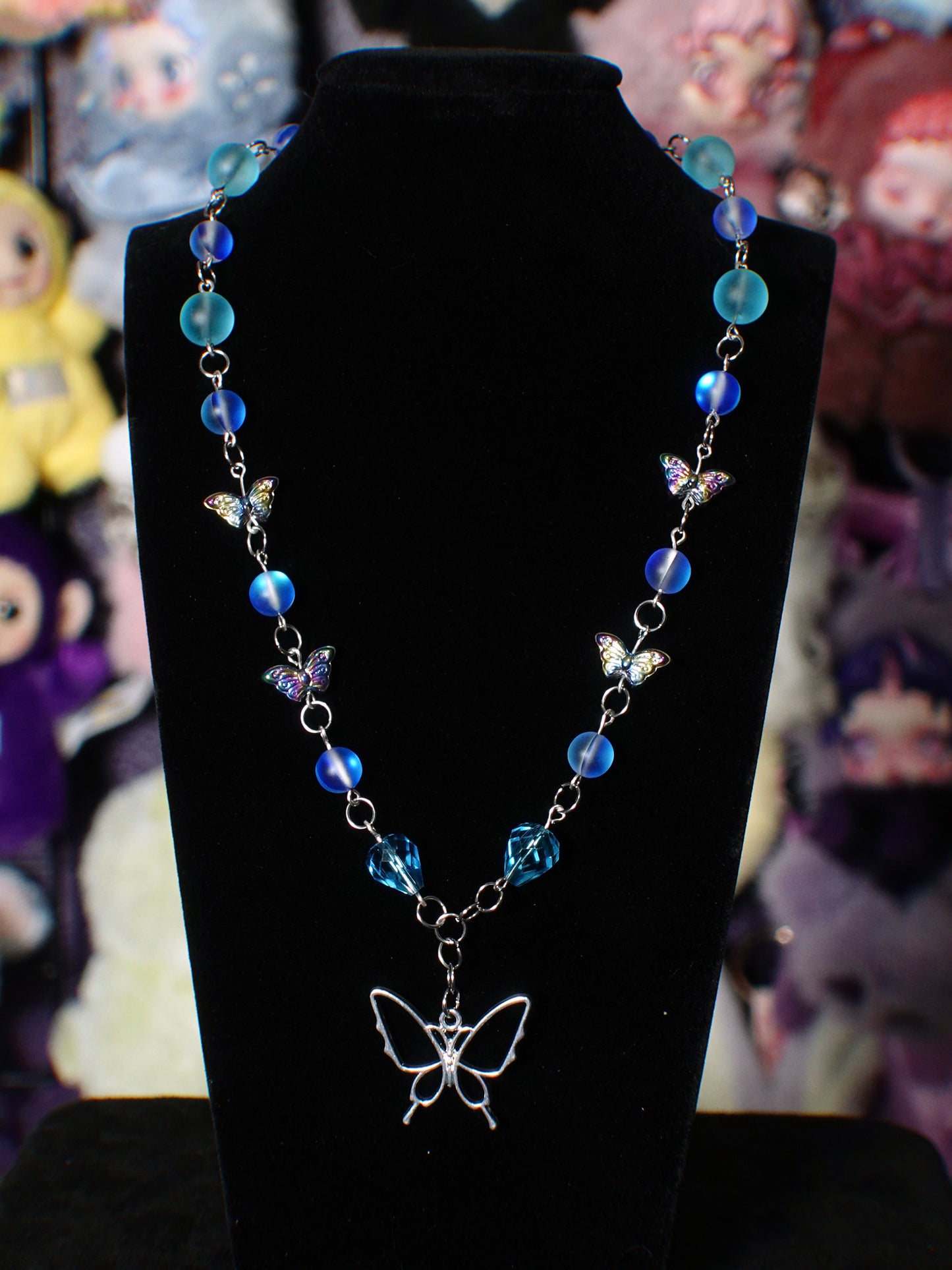 blue n aqua butterfly necklace