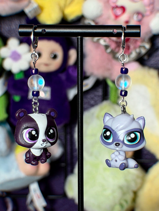 littlest pet shop earrings (pink/blue/purple)