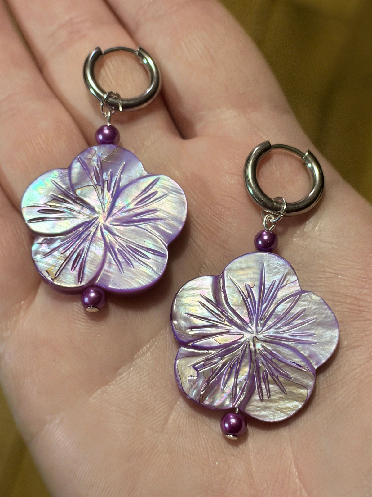 mystery mother of pearl flower earrings