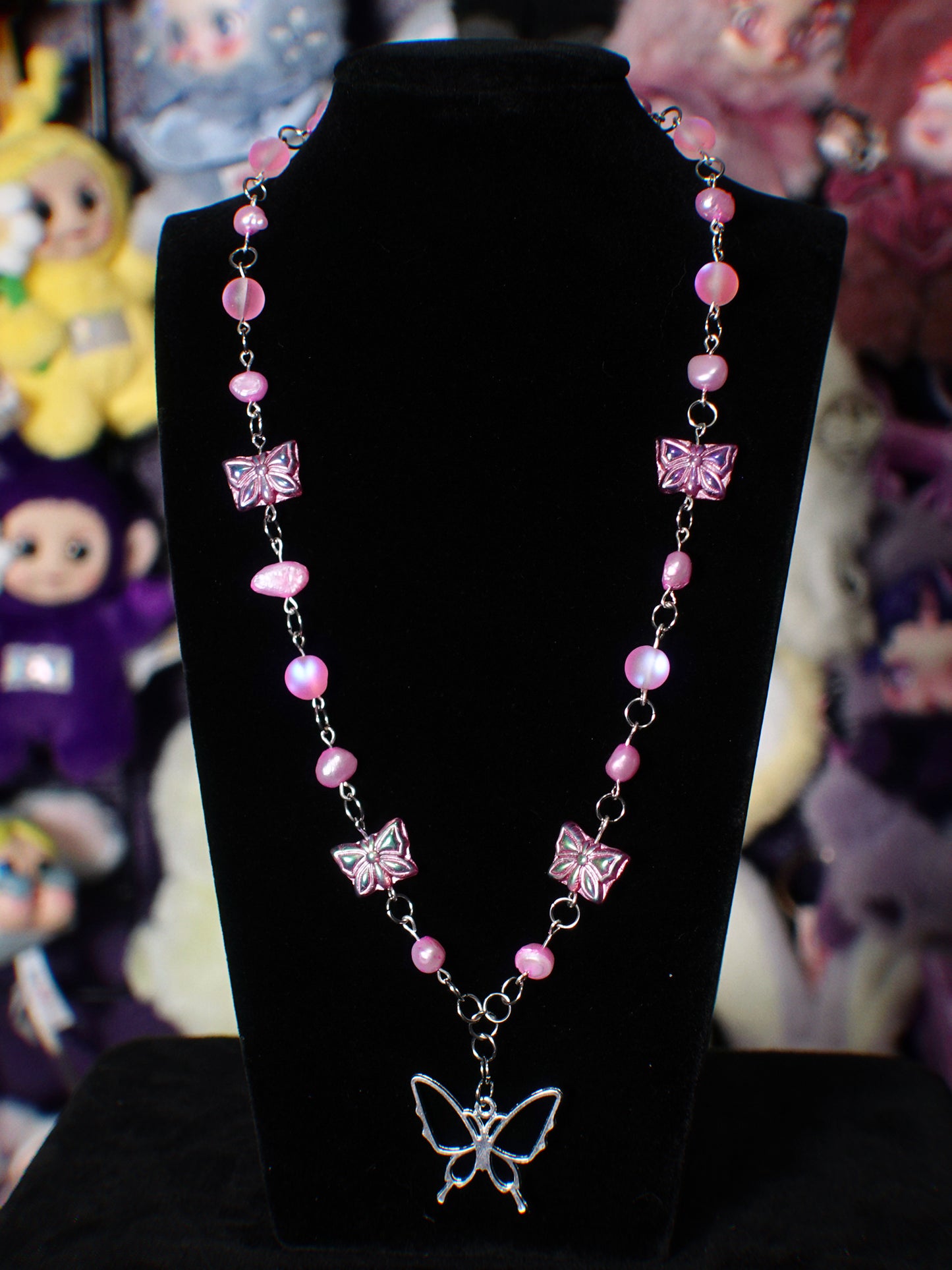 baby pink butterfly necklace