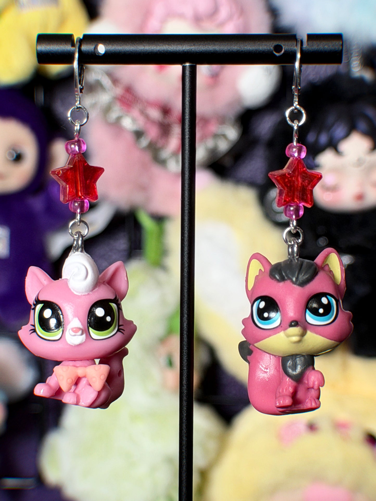 littlest pet shop earrings (pink/blue/purple)