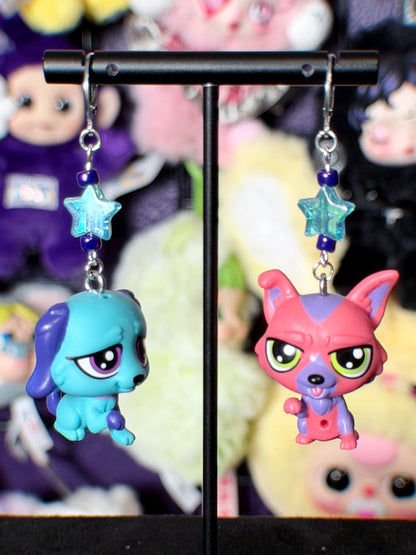 littlest pet shop earrings (pink/blue/purple)