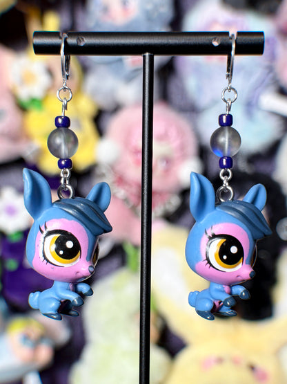 littlest pet shop earrings (pink/blue/purple)