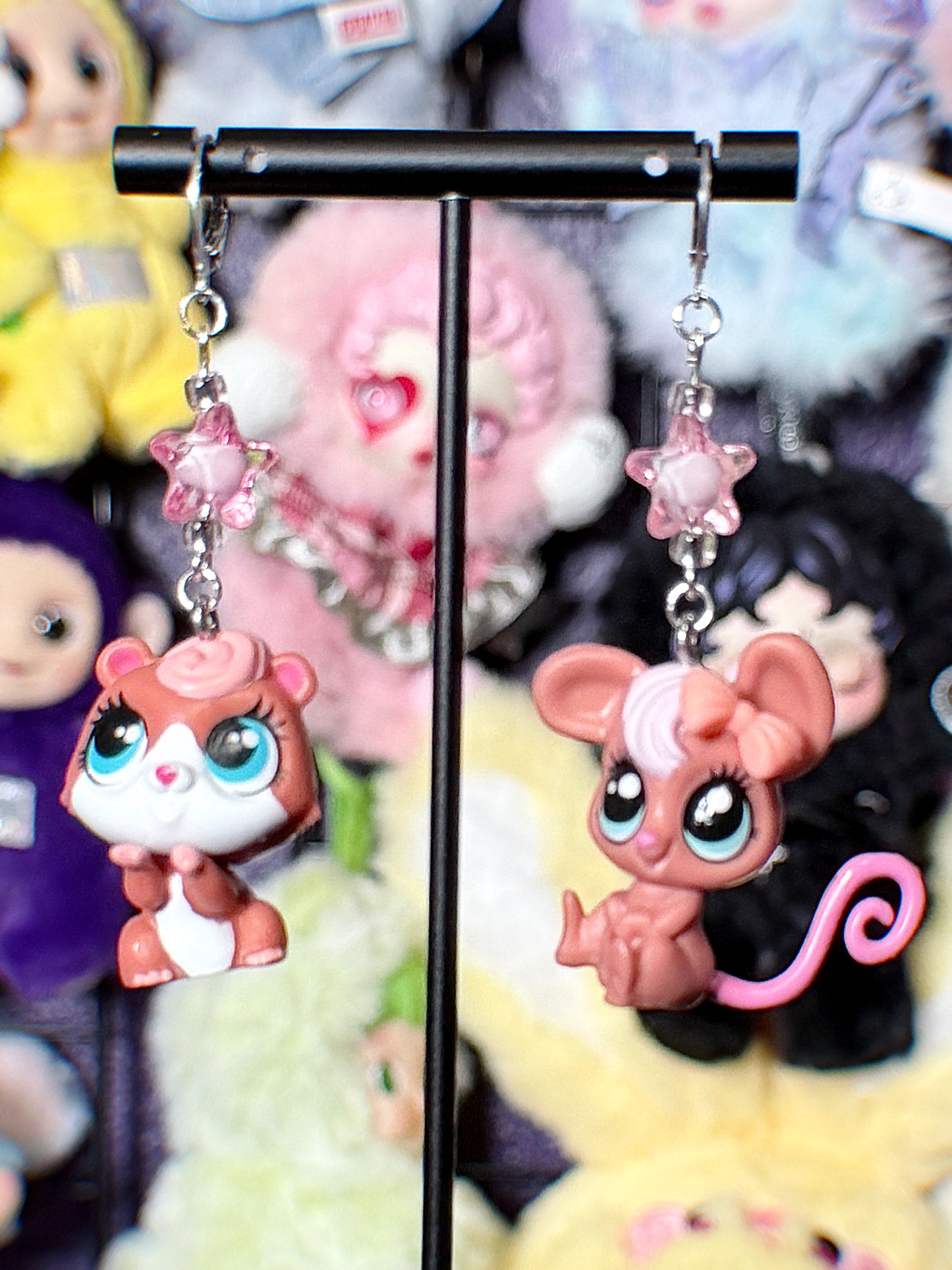 littlest pet shop earrings (pink/blue/purple)