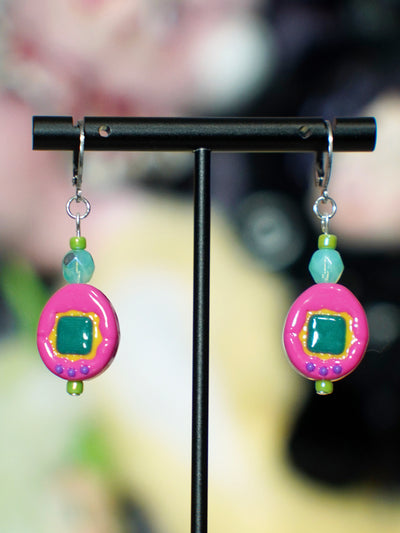 pink virtual pet earrings